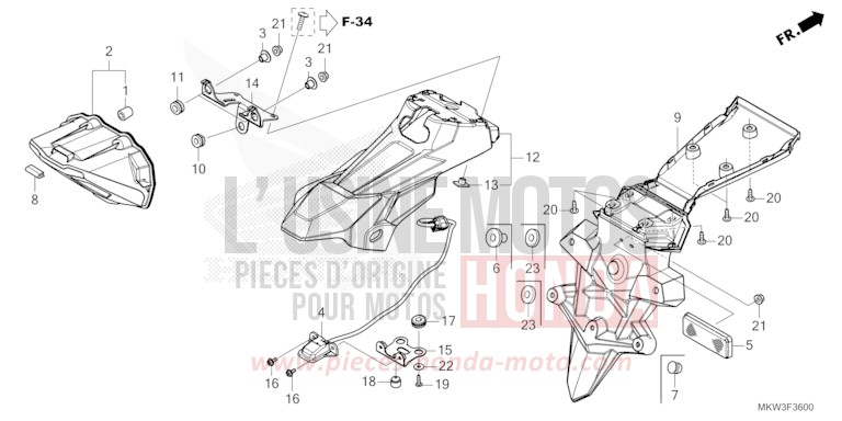 FEU ARRIERE/FEU D'IMMATRICULATION von NC750X "Meca" CANDY CHROMOSPHERE RED (R381) von 2023